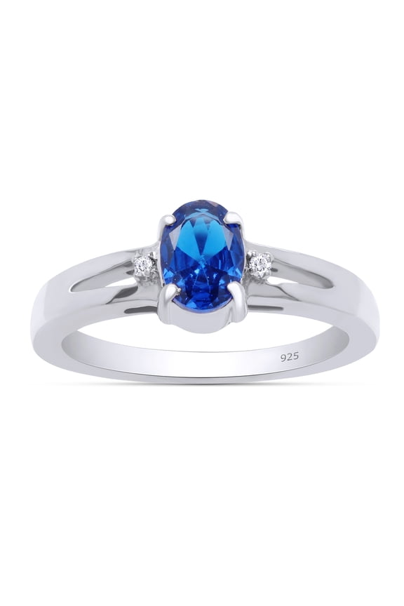 Oval Cut Simulated Blue Sapphire Solitaire Ring in 14k White Gold Over Sterling Silver (0.58 Cttw), Ring Size- 14