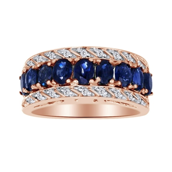 AFFY Oval Cut Simulated Blue Sapphire & White Cubic Zirconia Band Ring In 10k Rose Gold Ring Size-14