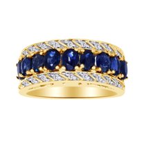 AFFY Oval Cut Simulated Blue Sapphire & White Cubic Zirconia Band Ring In 10k Yellow Gold Ring Size-4