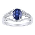 thumbnail image 1 of AFFY Oval Cut Simulated Blue Sapphire,White Cubic Zirconia Solitaire Ring In 10k White Gold (0.2 cttw) Ring Size-10, 1 of 2