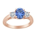 thumbnail image 1 of AFFY Oval Cut Simulated Blue Sapphire & White Natural Diamond Three Stone Ring In 10k Rose Gold (0.2 cttw) Ring Size-10.5, 1 of 2
