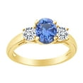 thumbnail image 1 of AFFY Oval Cut Simulated Blue Sapphire & White Natural Diamond Three Stone Ring In 10k Yellow Gold (0.2 cttw) Ring Size-12, 1 of 2
