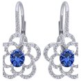 thumbnail image 1 of AFFY Oval Cut Simulated Blue Sapphire With Natural Diamond Flower Drop Earrings In 14K Solid White Gold, 1 of 1
