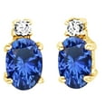 thumbnail image 1 of AFFY Oval Cut Simulated Blue Sapphire With Natural Diamond Stud Earrings In 14K Solid Yellow Gold, 1 of 1