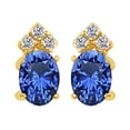 thumbnail image 1 of AFFY Oval Cut Simulated Blue Sapphire With Natural Diamond Stud Earrings In 14K Solid Yellow Gold, 1 of 1
