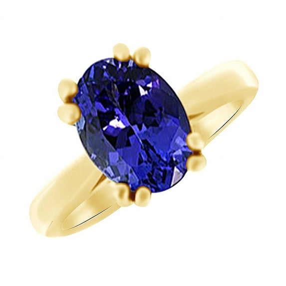 AFFY Oval Cut Simulated Blue Tanzanite Solitaire Engagement Wedding Ring In 14k Yellow Gold (3.3 cttw)With Ring Size:-5