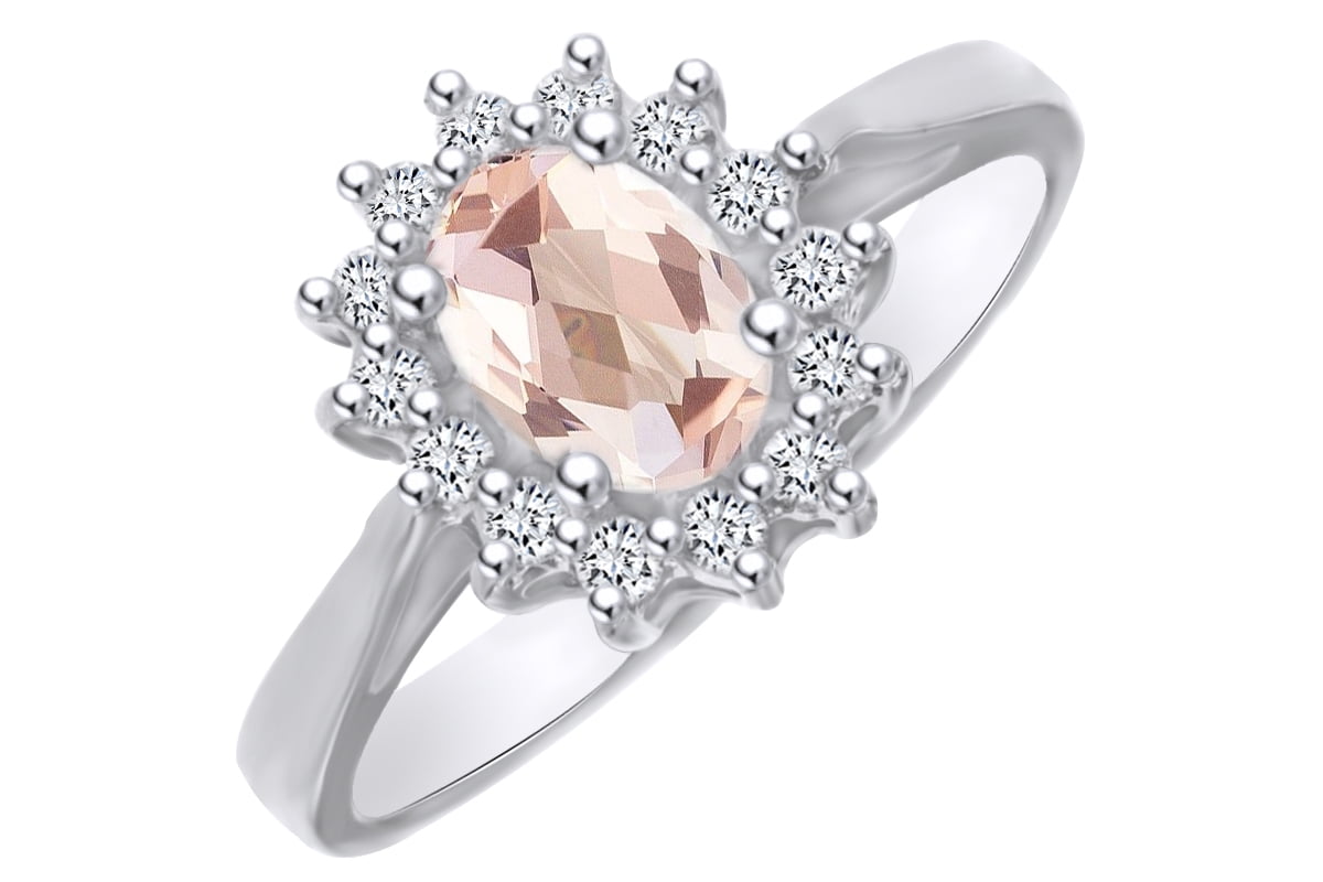 AFFY Oval Cut Simulated Morganite & White Natural Diamond Halo ...