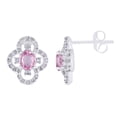 thumbnail image 1 of AFFY Oval Cut Simulated Pink Sapphire With Natural Diamond Clover Flower Stud Earrings In 10K Solid White Gold, 1 of 1