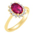 thumbnail image 1 of AFFY Oval Cut Simulated Ruby Halo Engagement Ring in 14k Yellow Gold Over Sterling Silver (3 Cttw), Ring Size - 14, 1 of 1