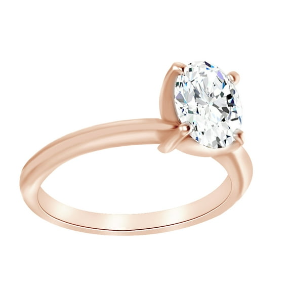 AFFY Oval Cut Simulated White Moissanite Solitaire Engagement Ring In 14K Solid Rose Gold , Size-10