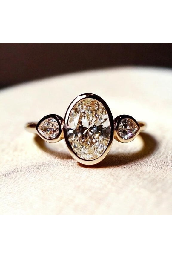 Oval Cut Solitaire Bezel Ring / Oval Bezel Engagement Ring / Oval Cut Bezel Wedding Ring / Oval Cut Diamond Simulant CZ Ring Gift For Women