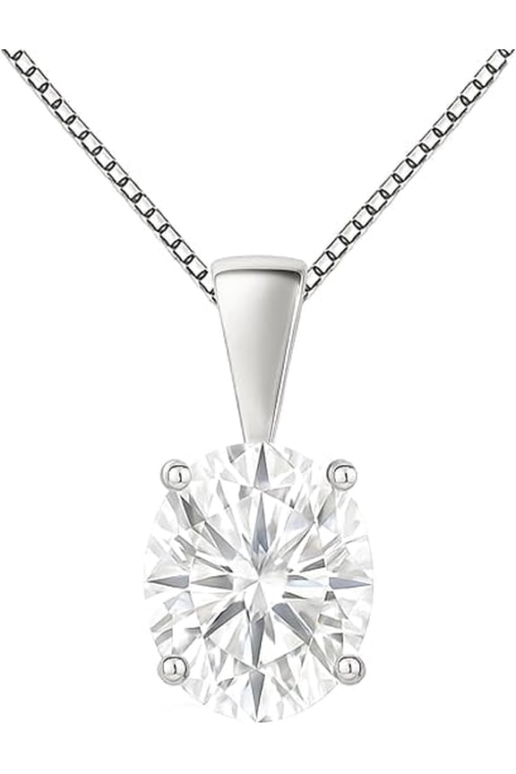 14K Solid White Gold Lab Grown Moissanite Oval Cut Solitaire Pendant | Solid Bail | 6x4mm 0.50 CTW | 16-18" Adjustable Box Link Necklace | Luxury Gift for women