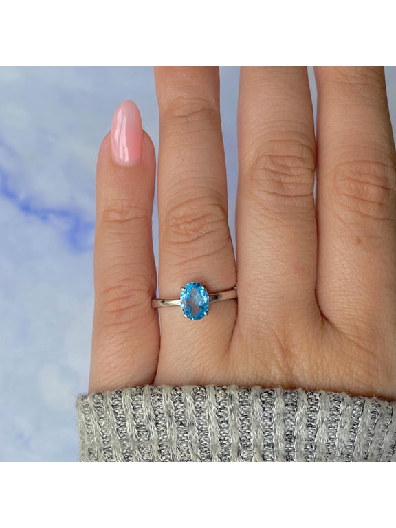 Oval Cut Swiss Blue Topaz Ring/ 925 Sterling Silver Ring/ Handmade Gemstone Ring / December Birthstone/ Gift for her/ Stackable Promise Ring/ Minimalist Ring