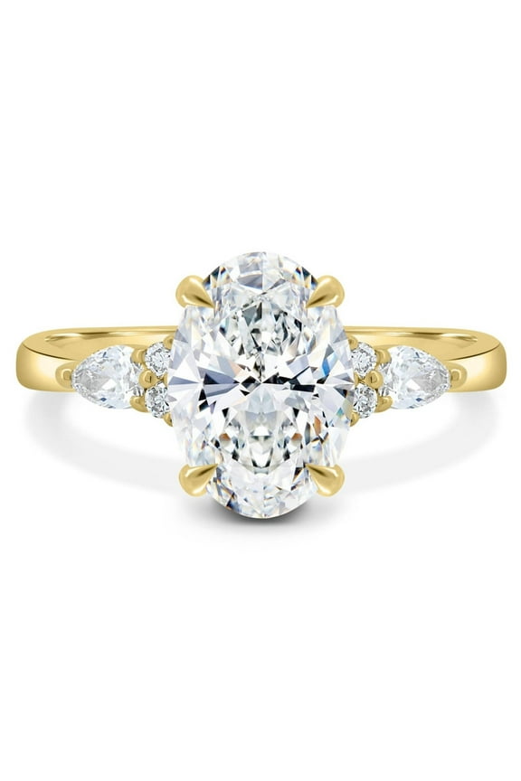 Oval Cut Trilogy Ring 3 CT Oval Moissanite Engagement Ring Oval Cut Three Stone Ring Pear Cut Side Stone Anniversary Ring Wedding Gift