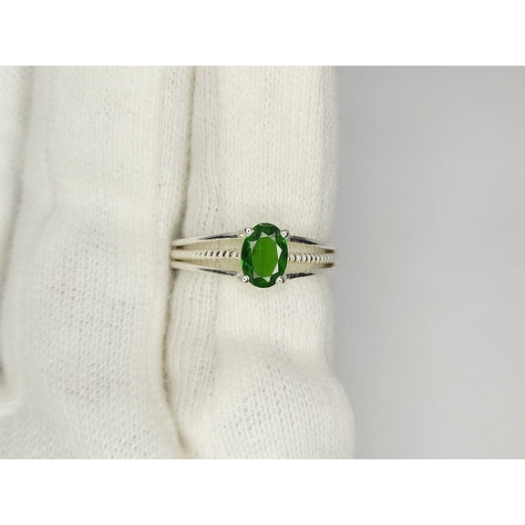 Oval Cut Tsavorite Ring, 925 Sterling Silver, Green Gemstone