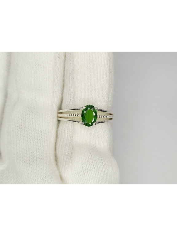 Oval Cut Tsavorite Ring, 925 Sterling Silver, Green Gemstone