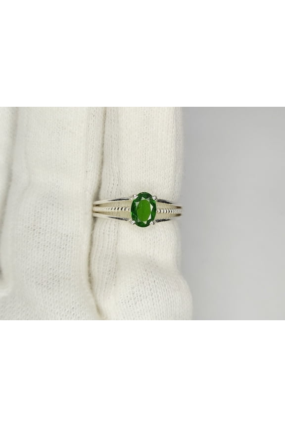 Oval Cut Tsavorite Ring, 925 Sterling Silver, Green Gemstone