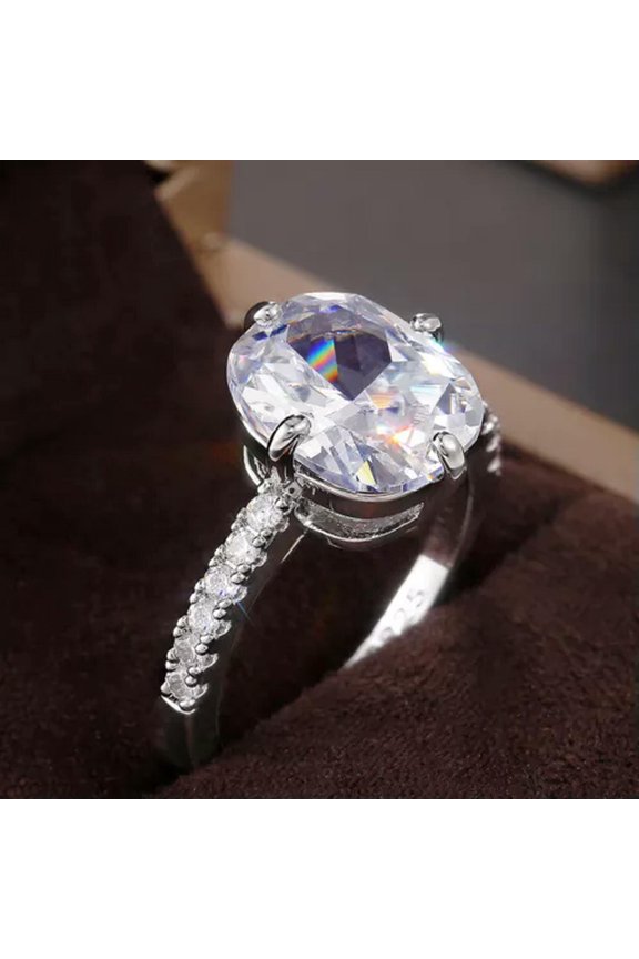 Oval Cut White AAA CZ 925 Silver Band Women's Single Row Wedding Ring Size 6-10