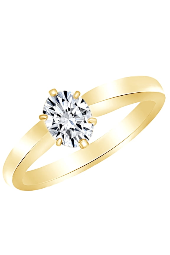 Oval Cut White Cubic Zirconia Solitaire Ring In 14K Yellow Gold Over Sterling Silver (2 Cttw)