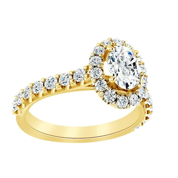 AFFY Oval Cut White Moissanite & Natural Diamond Halo Engagement Ring In 14K Yellow Gold (0.75 Ct), Size-4.5