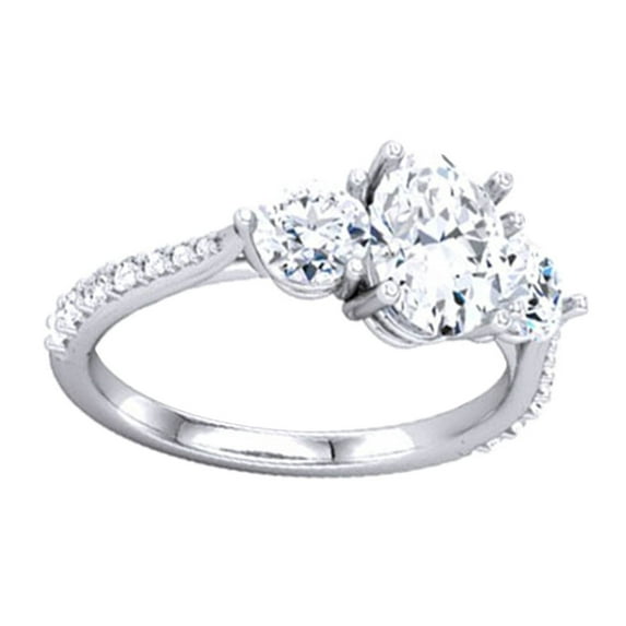 AFFY Oval Cut White Natural Diamond Three Stone Band Ring In 14K Solid White Gold (0.25 Cttw) By