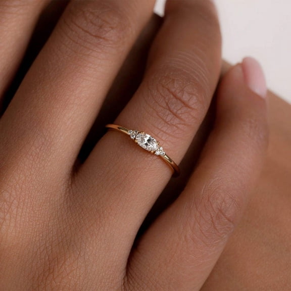Oval Cut ring Teal Blue stone or Clear CZ Stone Dainty Stacking Promise Women 14K Gold Vermeil over Sterling Silver