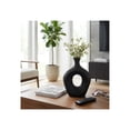 thumbnail image 1 of Oval Cutout Vase for Living Room Decor - Modern Ceramic Flower Vase for Home, Bedroom Vanity, Office, and Table Accents - Tall Textured Design for Shelf and Entryway Decor - 10", Black, 1 of 11