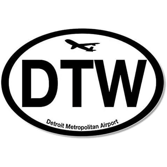 Oval DTW Detroit Airport Code Sticker (jet fly air hub pilot mi)- Sticker Graphic Decal