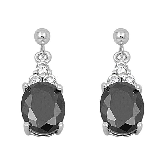 Oval Dangle Black Cubic Zirconia Earringss Sterling Silver