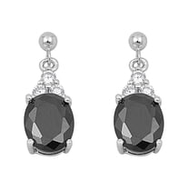 Oval Dangle Black Cubic Zirconia Earringss Sterling Silver