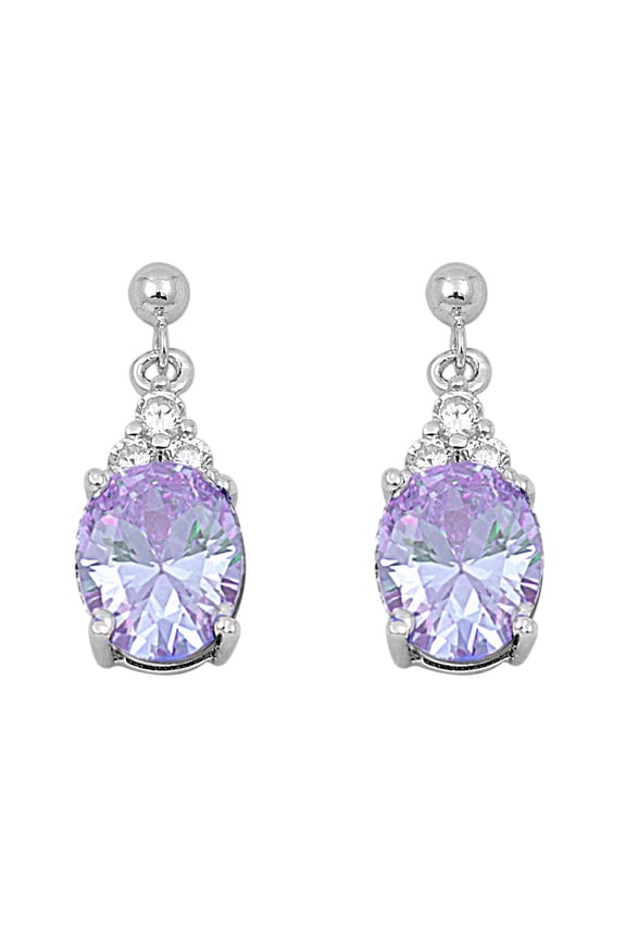 Oval Dangle Lavender Cubic Zirconia Earringss Sterling Silver