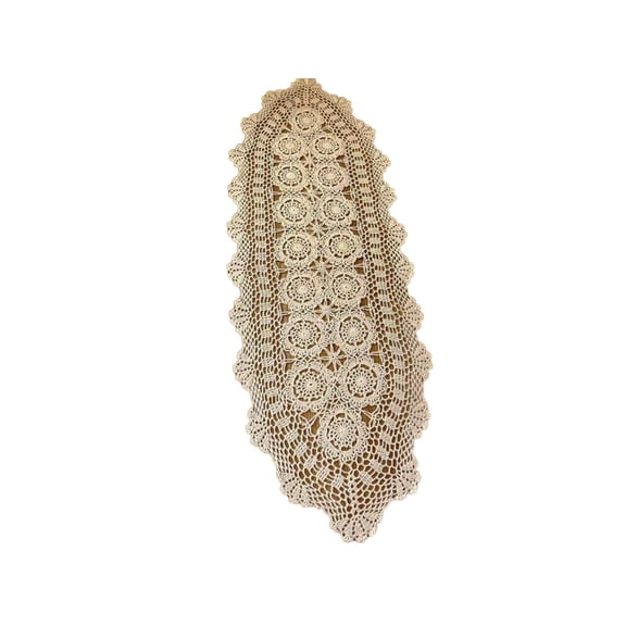 Oval Dining Mat, Vintage Handmade Crochet Cotton Lace Tablecloth With Flower Details, 40*90Cm For Dining Table Tv Stand Coffee Table Decor