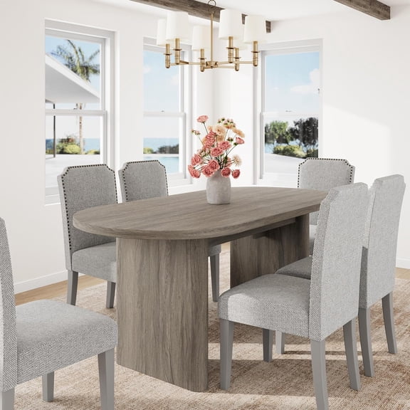Oval Dining Table for 6-8 People, Long Large Kitchen Table with Thick Sturdy Wooden Base, Farmhouse Dining Room Table for for Kitchen, Living Room, Office (63" Long,Grey Walnut)