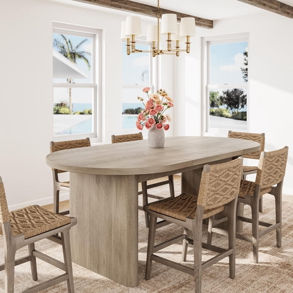 Oval Dining Table for 6-8 People, Long Large Kitchen Table with Thick Sturdy Wooden Base, Farmhouse Dining Room Table for for Kitchen, Living Room, Office