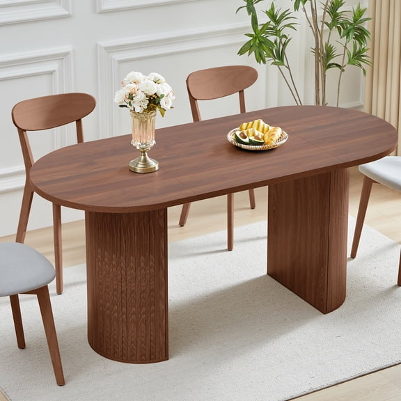 Weselon 70.8" Oval Wood Dining Table for 4-6, Modern Farmhouse Kitchen Table for Dining Room with Semi-Circular Legs, Walnut
