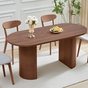 Weselon 70.8 Oval Wood Dining Table for 4-6, Modern Farmhouse Kitchen Table for Dining Room with Semi-Circular Legs, Walnut
