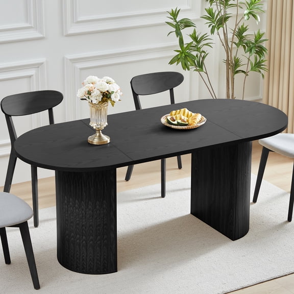 Weselon 70.8" Oval Wood Dining Table for 4-6, Modern Farmhouse Kitchen Table for Dining Room with Semi-Circular Legs, Black