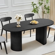 Weselon 70.8" Oval Wood Dining Table for 4-6, Modern Farmhouse Kitchen Table for Dining Room with Semi-Circular Legs, Black