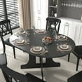thumbnail image 1 of Oval Dining Table In Black For Kitchen Use, 59x43 Inch Expandable, Removable Leaf, Trestle X Base, Seats 6 Table, Shaped Construction,, 1 of 5