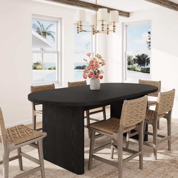 Oval Dining Table, Modern Kitchen Table for 4-8 People, Long Dining Room Table with Thick Sturdy Wooden Base & Rustic Oak Finish, Easy to Assemble for Living Room, Office