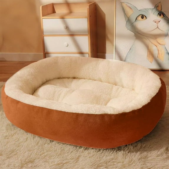 Oval Dog Bed for Cats and Dogs, Warm Fleece Pet Bed with Plush Material, Machine Washable, Semi-Enclosed Design for Burrowing and Warmth