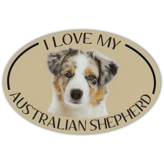 Oval Dog Breed Picture Car Magnet - I Love My Australian Shepherd (Aussie)