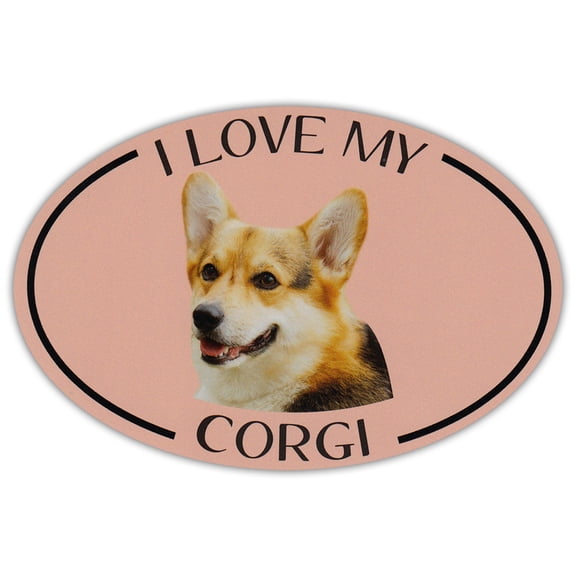 Oval Dog Breed Picture Car Magnet - I Love My Corgi - Magnetic Bumper Sticker