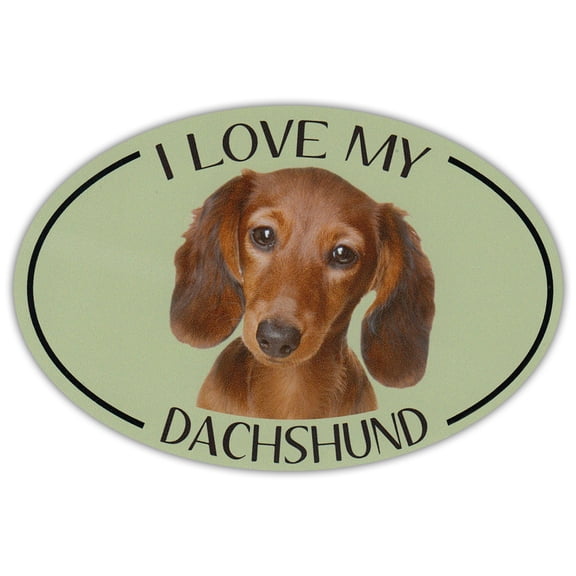 Oval Dog Breed Picture Car Magnet - I Love My Dachshund - Magnetic Bumper Sticker