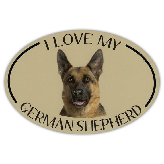 Oval Dog Breed Picture Car Magnet - I Love My German Shepherd - Magnetic Bumper Sticker