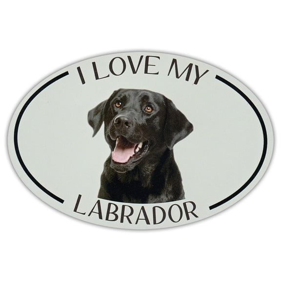 Oval Dog Breed Picture Car Magnet - I Love My Labrador (Black Lab) - Magnetic Bumper Sticker