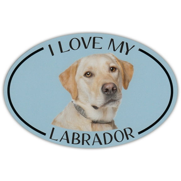 Oval Dog Breed Picture Car Magnet - I Love My Labrador (Yellow Lab) - Magnetic Bumper Sticker