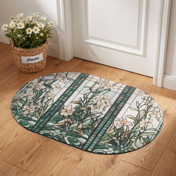 Oval Door Mat 16"x24", Vintage Dragonfly Absorbent Non Slip Welcome Mats for Front Door, Pastoral Botanical Teal Spring Summer Diatomaceous Entryway Rug for Home Bathroom Kitchen Apartment Entrance