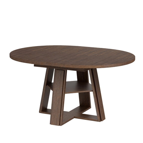Oval Drop Leaf Dining Table, Extendable Scalloped Edge Kitchen Table with Folding Sides, MDF Wood Dinner Table for Dining Room, Brown Red