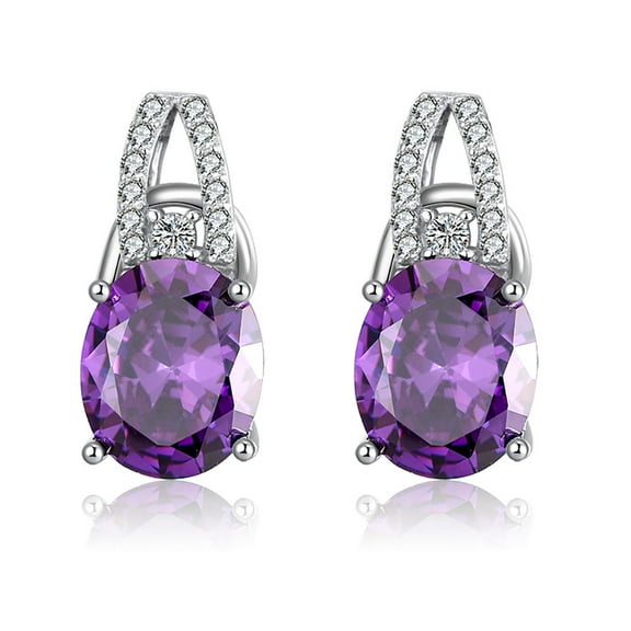 Oval Drop Stud Earrings for Women Purple Cz Sterling Silver Ginger Lyne Collection
